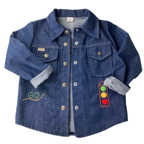 Vintage Other - Vintage 70s Sears Toughskins Dark Denim Snap Work Shirt Embroidered Sz 6 Small